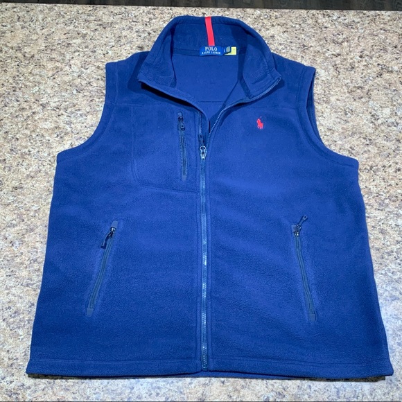 EUC Ralph Lauren Polo Fleece Full Zip Vest Large Blue - Picture 1 of 5